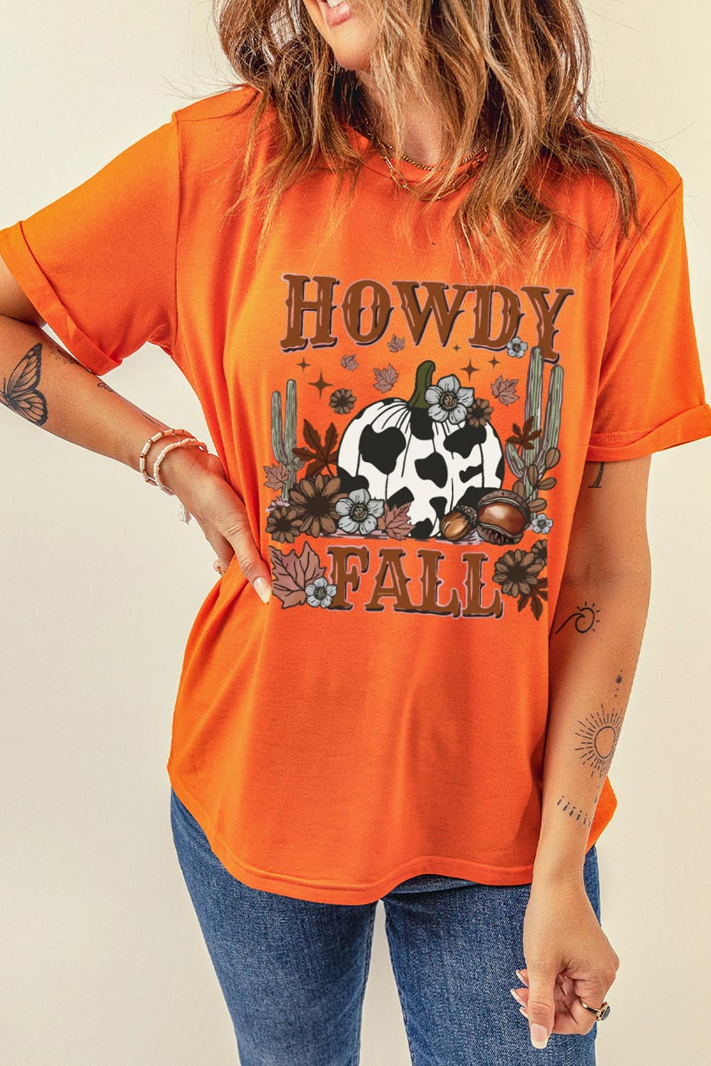 Oranje HOWDY FALL Western Pumpkin Grafisch T-shirt