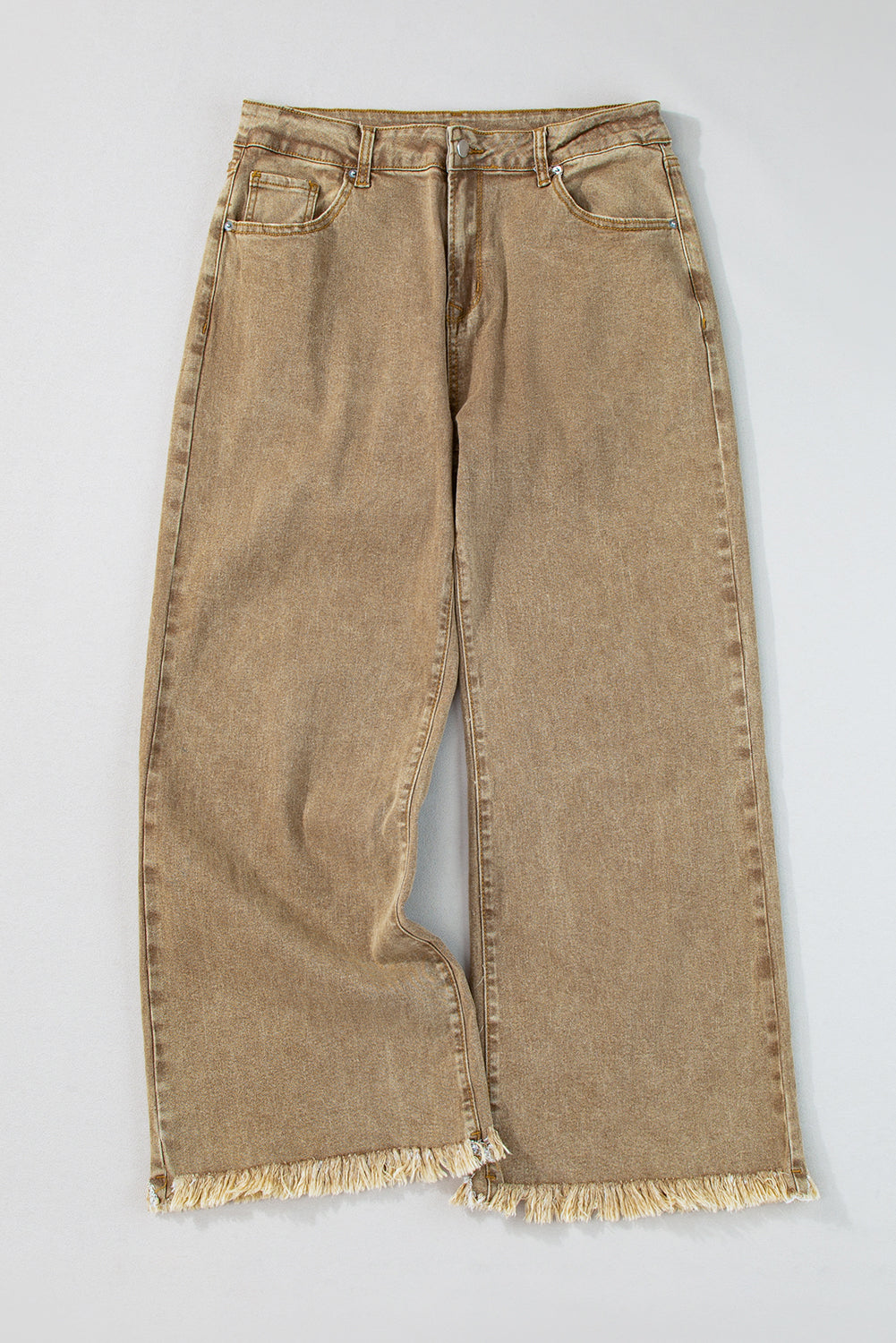 Lichte Franse beige acid washed high rise cropped wijde pijp jeans