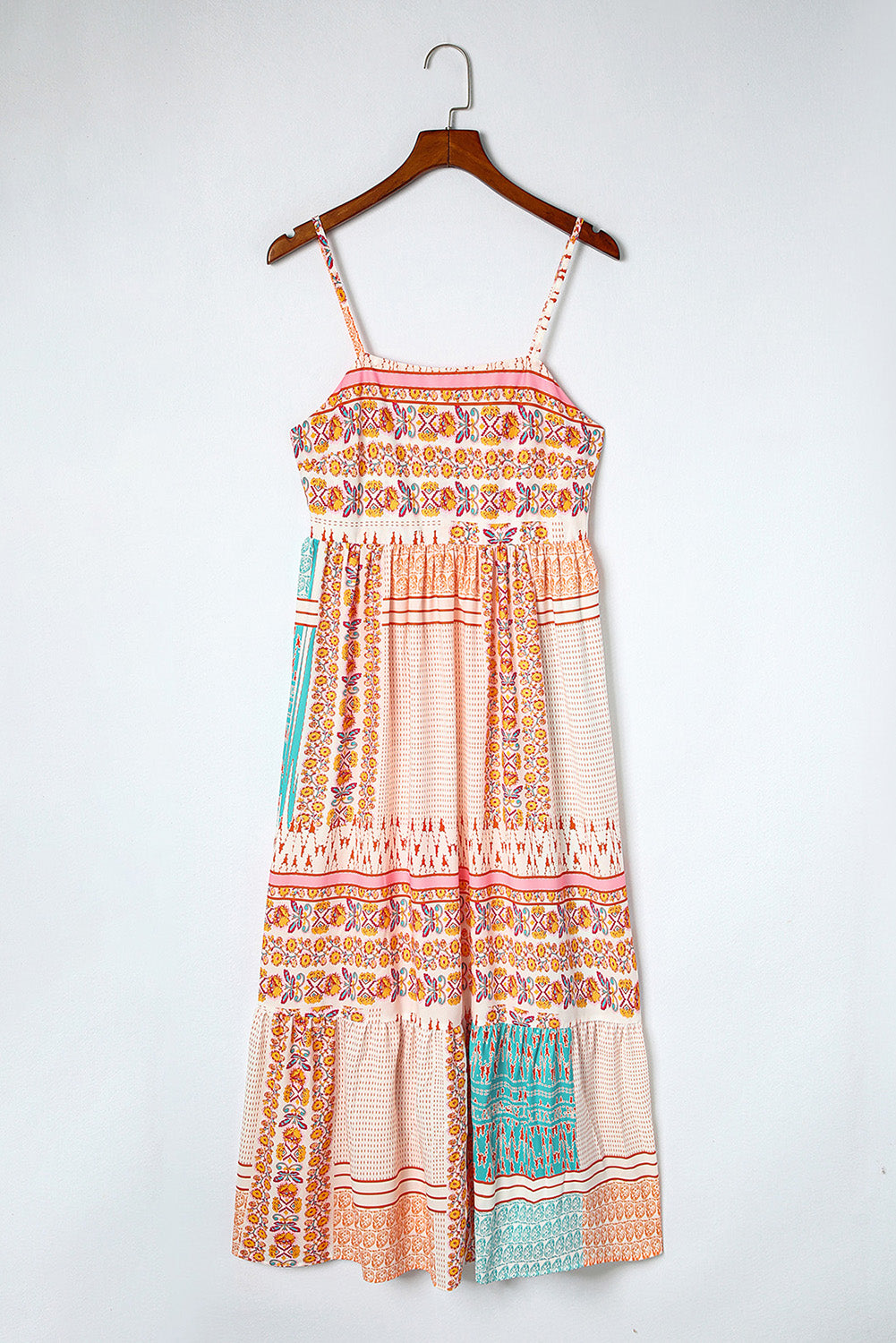 Multicolor Boho Patchwork Print Vierkante Hals Zomerjurk