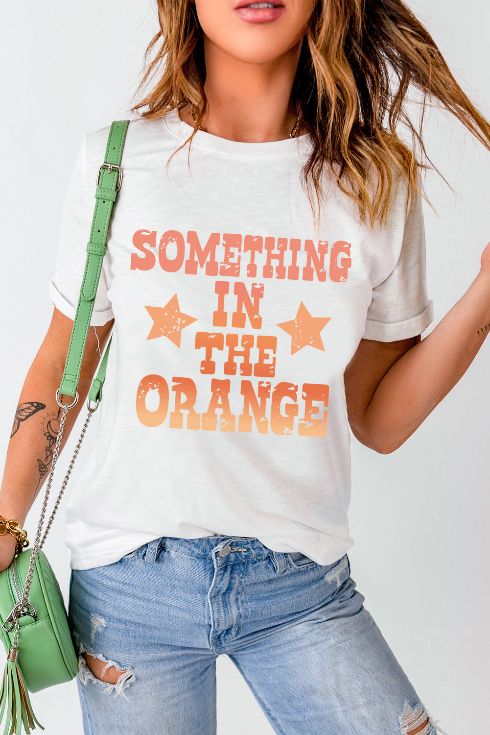 Wit SOMETHING IN THE ORANGE Grafisch T-shirt met ronde hals