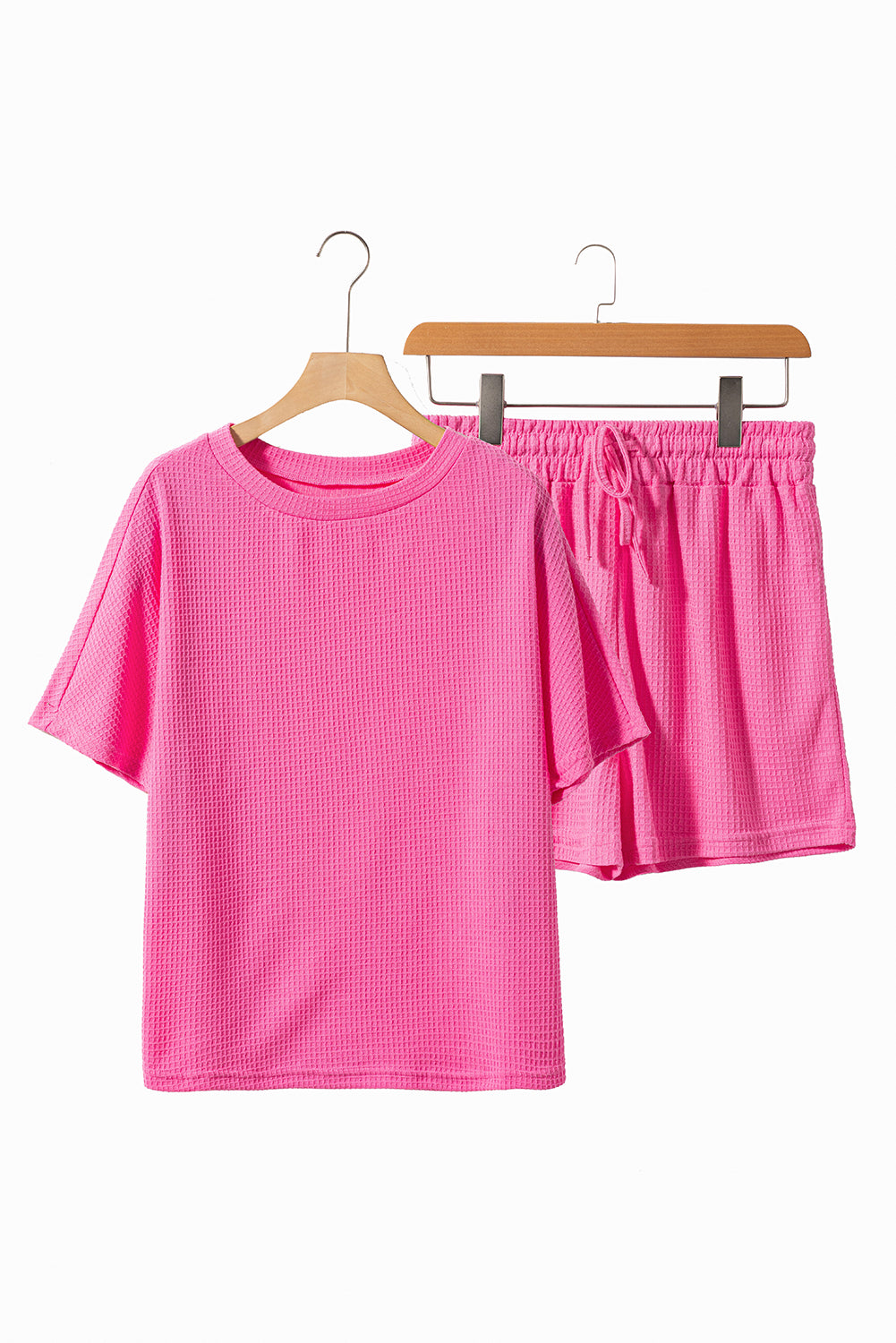 Zwarte casual getextureerde T-shirt en trekkoord shorts set