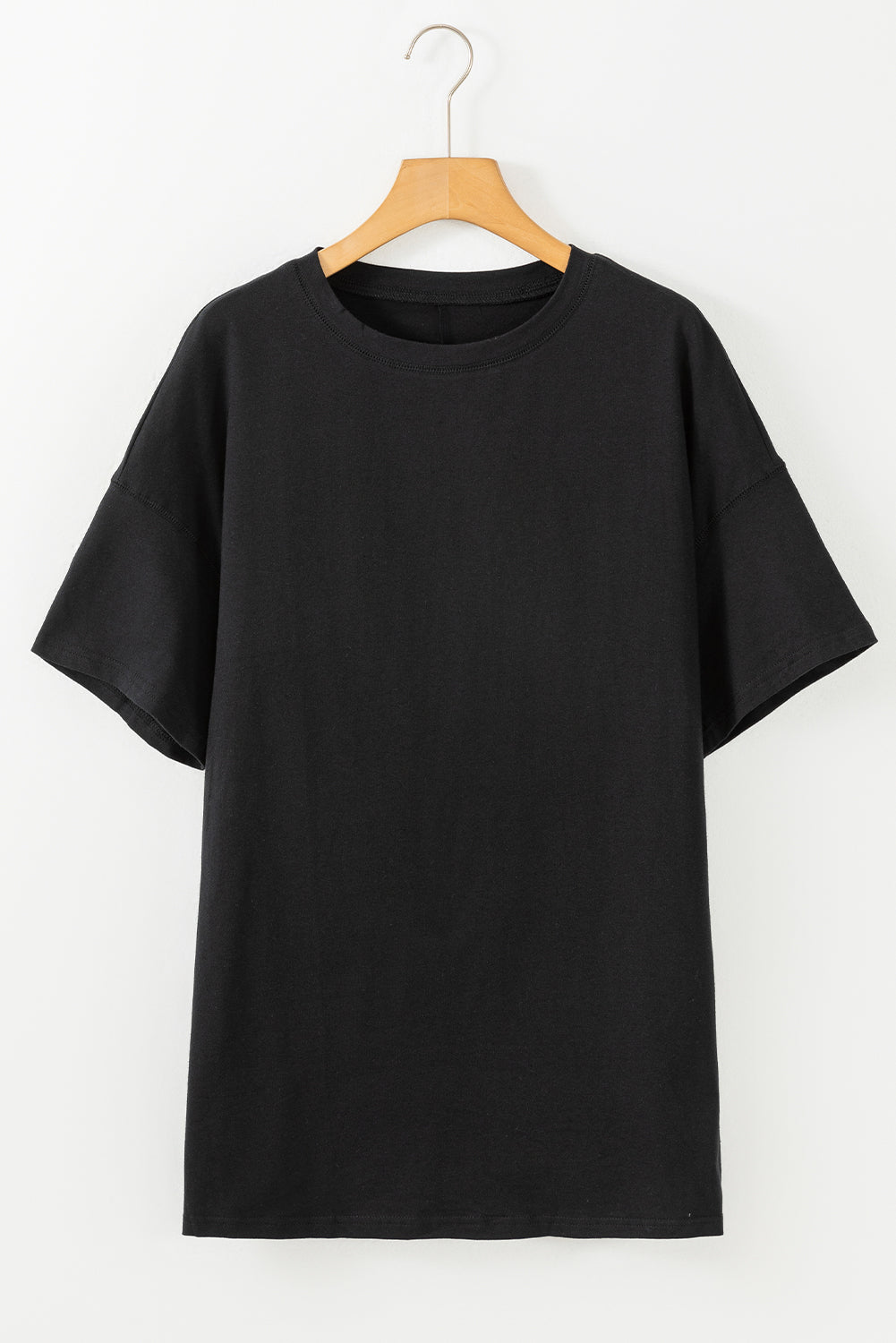 Zwart effen ronde hals basic tuniek T-shirt