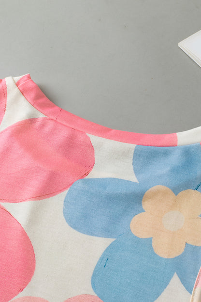 Roze mouwloze top met ronde hals en bloemenprint