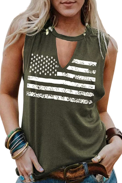 Groene uitgesneden tanktop met Amerikaanse vlagprint