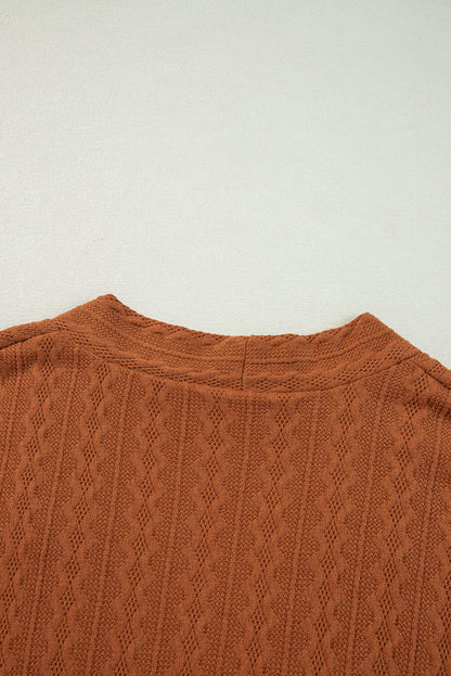 Chestnut Textured Knit Side Pockets Open Front Cardigan