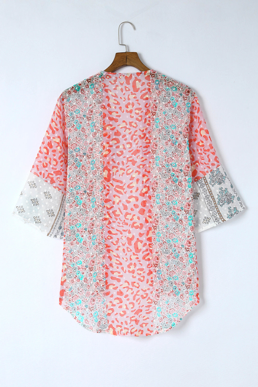 White Floral Print Open Front Bell Sleeve kimono