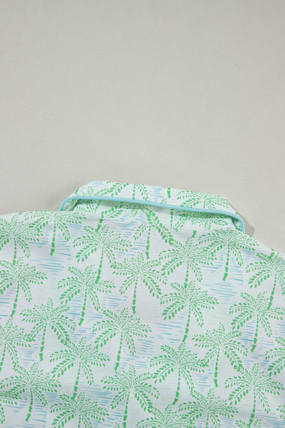 Green Vacation Coco Tree Print Short Sleeve Pajamas Set