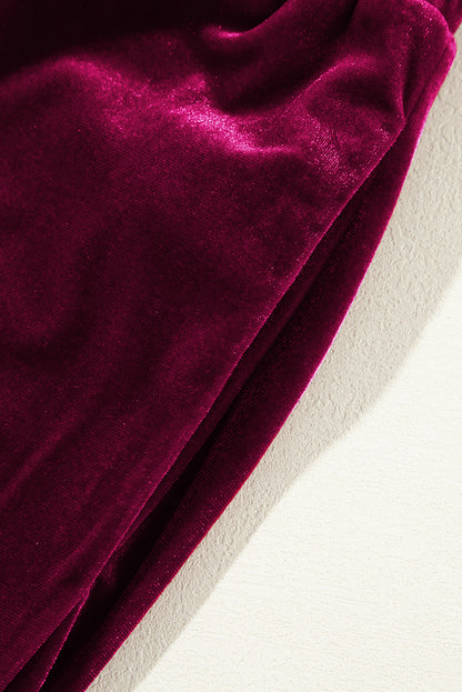 Burgundy Solid Drawstring Waist Wide Leg Pants