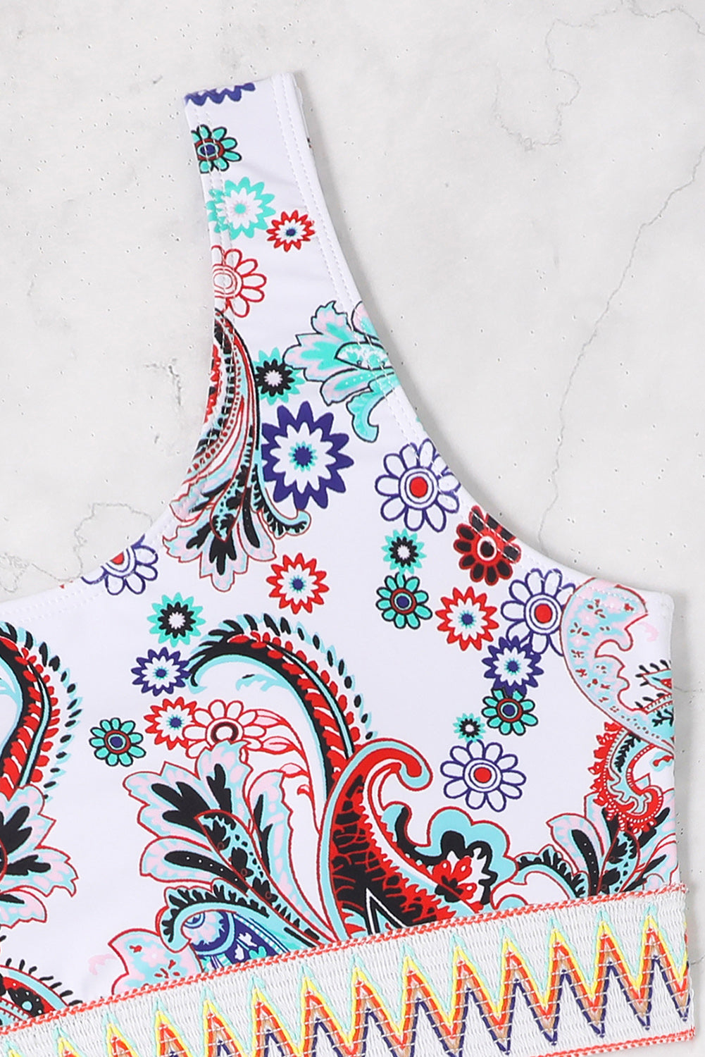 Witte Boho Paisley Contrasterende Bikini met één schouder