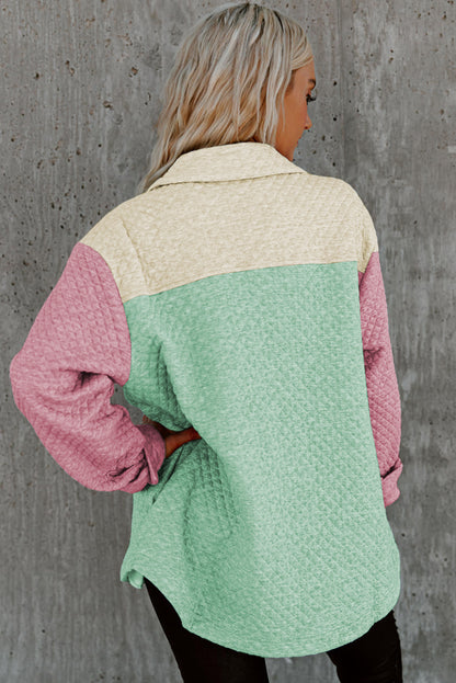 Groene kleurblok patchwork klepzak gewatteerde shacket