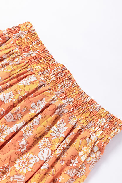 Grapefruit Oranje Strik Taille Boho Bloemen Wijde Pijp Broek