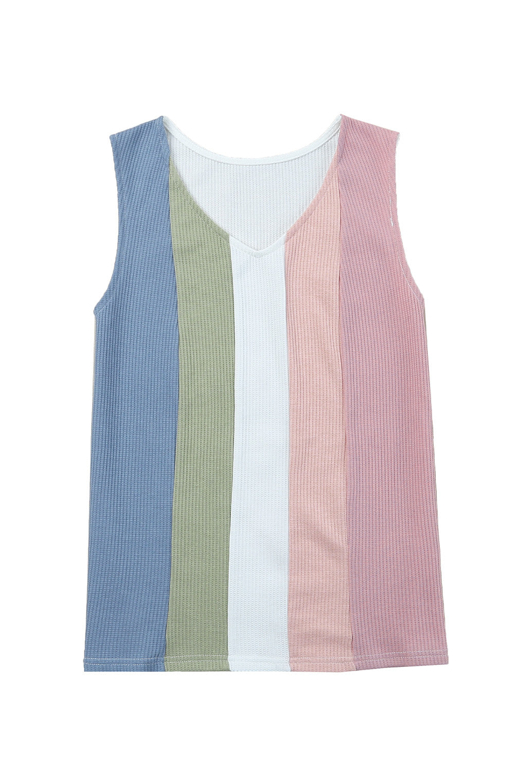 Meerkleurige tanktop met wafelpatroon en V-hals in kleurblokken