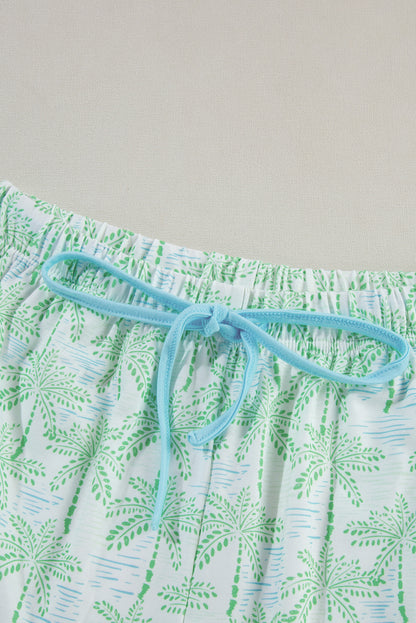 Green Vacation Coco Tree Print Short Sleeve Pajamas Set