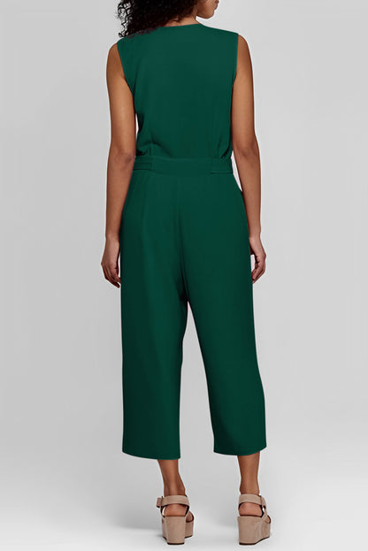 Zwarte geknoopte mouwloze cropped jumpsuit met sjerp