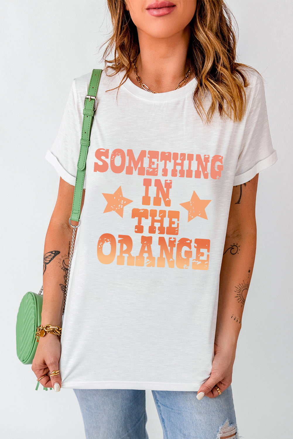 Wit SOMETHING IN THE ORANGE Grafisch T-shirt met ronde hals