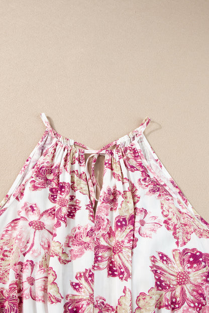 Pitaya roze uitgeholde halternek bloemen peplum tanktop