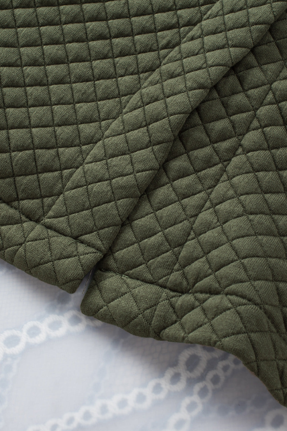 Groene Retro Quilted Flap Pocket Knoop Shacket