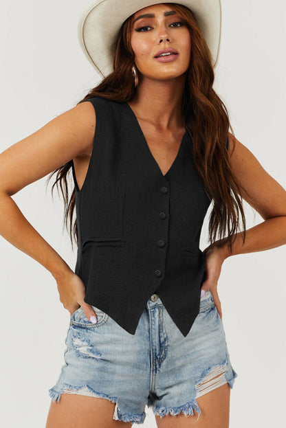 Wit effen kleur knoopsluiting V-hals pak vest