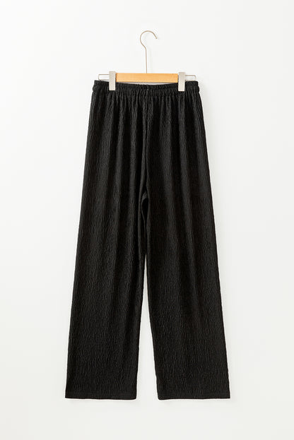 Black Textured Loose Drawstring Pants