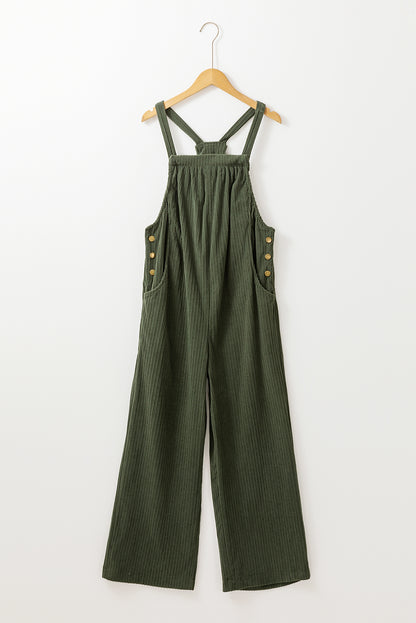 Jungle Green Solid Pocketed Loose Fit Corduroy Overall