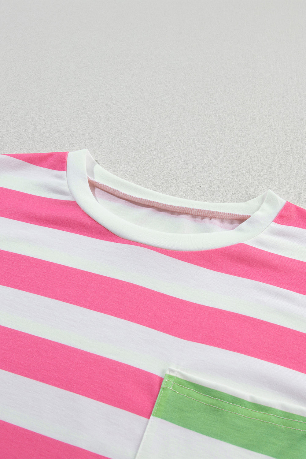 Roze streep contrast patch zak drop mouw T-shirt