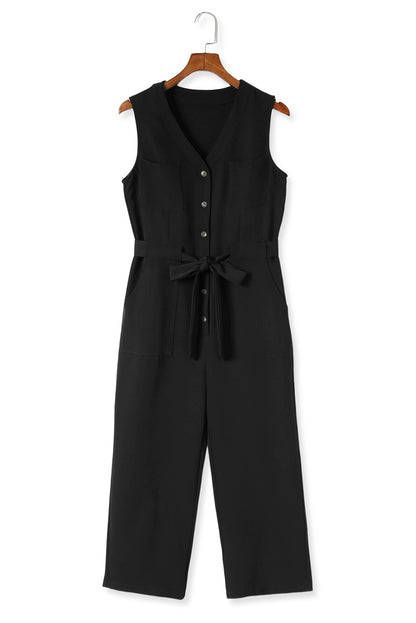 Zwarte geknoopte mouwloze cropped jumpsuit met sjerp