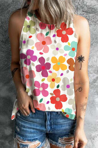 Wit schattig bloemenprintvest