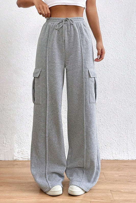 Pantalon de survêtement cargo gris clair avec cordon de serrage à la taille