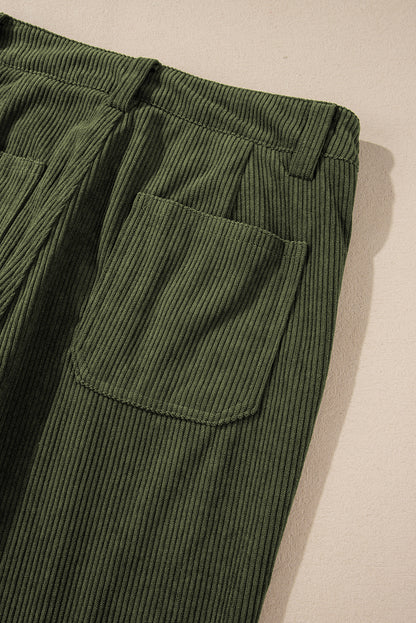 Groene corduroy broek met hoge taille en vierkante zakken