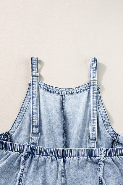 Beau Blue Light Wash Gerafelde zichtbare naad Wijde pijpen denim overall