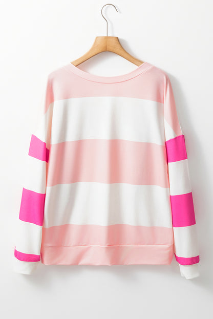 Light Blue Colorblock Striped Drop Shoulder Long Sleeve Top