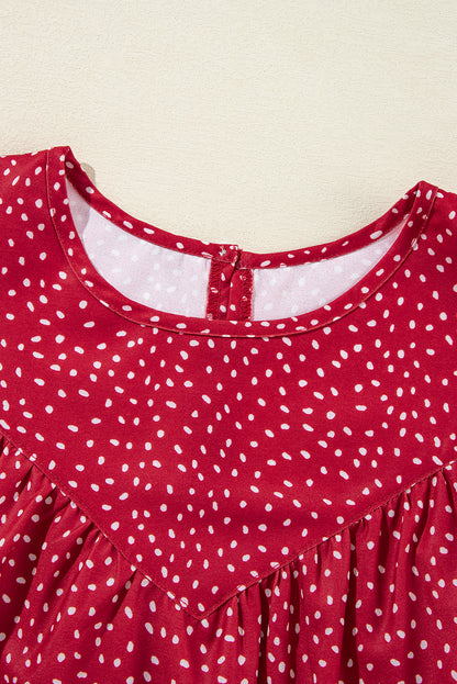 Laurel Green Dotted Ruffle Sleeve Crew Neck Ruched Blouse