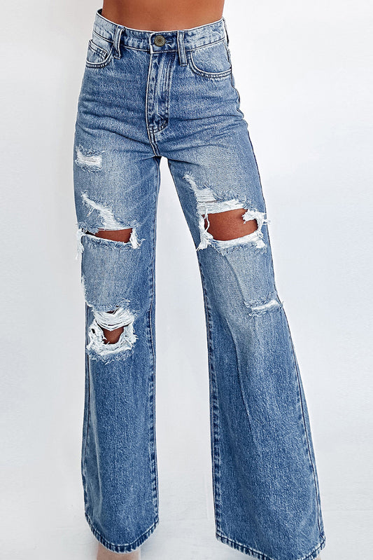 Ashleigh Blue Acid Wash Distressed Wijde Broek Hoge Taille Jeans