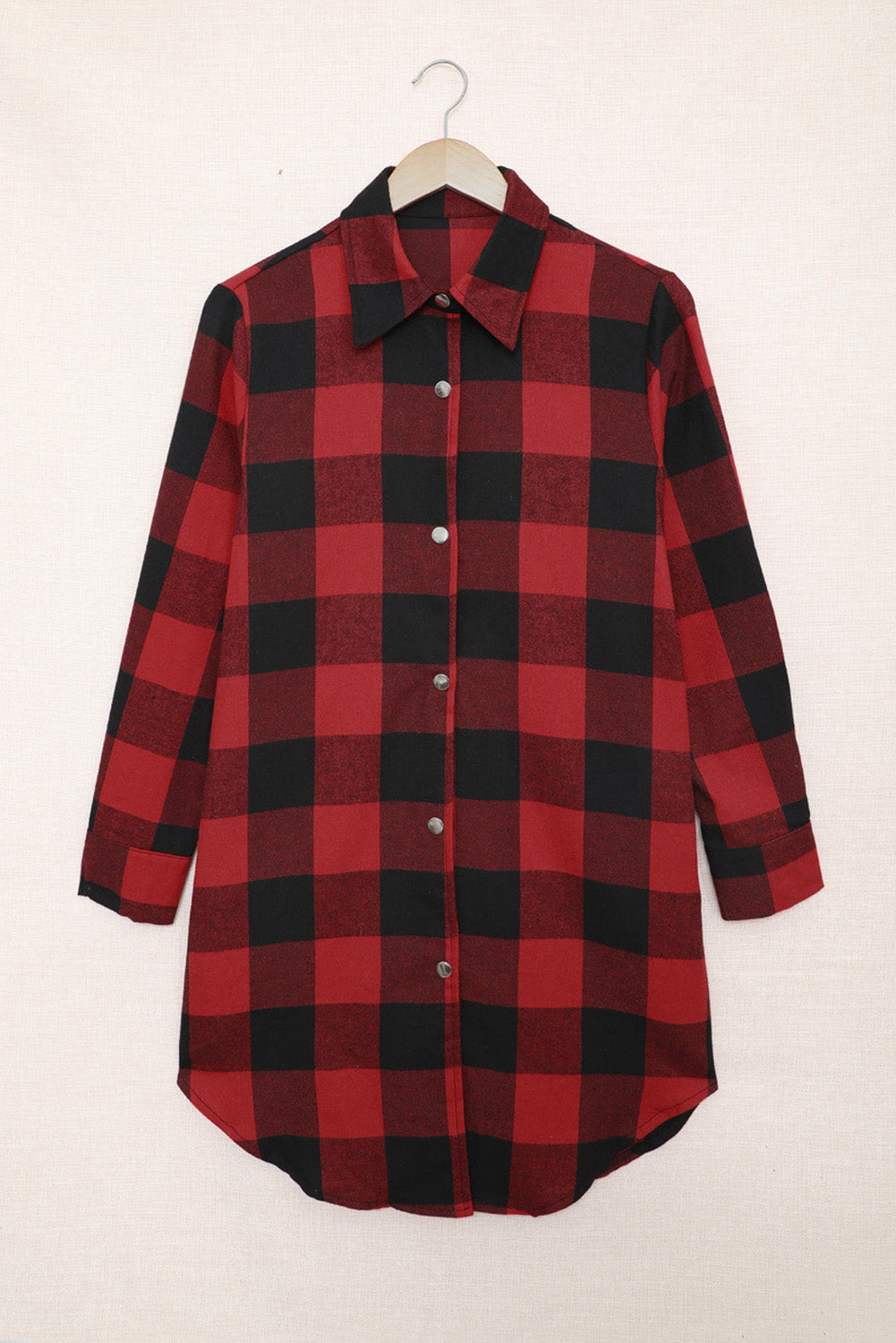 Brown Turn-down Collar Plaid Shirt Coat