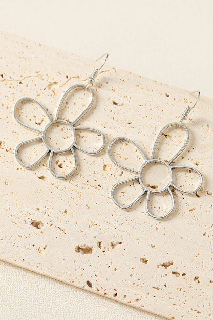 Silvery Alloy Hollowed Flower Hook Earrings