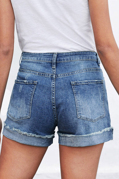 Casual denim shorts met bloemenpatchwork en opgerolde zoom