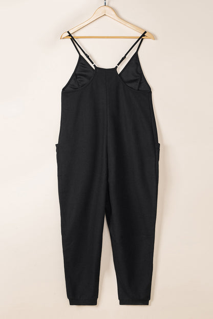 Grijze, getextureerde, mouwloze, V-hals, casual jumpsuit met zakken