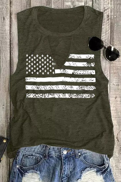 Groene uitgesneden tanktop met Amerikaanse vlagprint