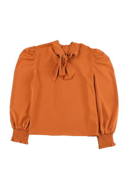 Oranje lange bubbelmouw nephals chiffon blouse