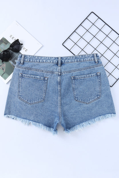 Hemelsblauwe denim shorts met hoge taille en gekruiste taille