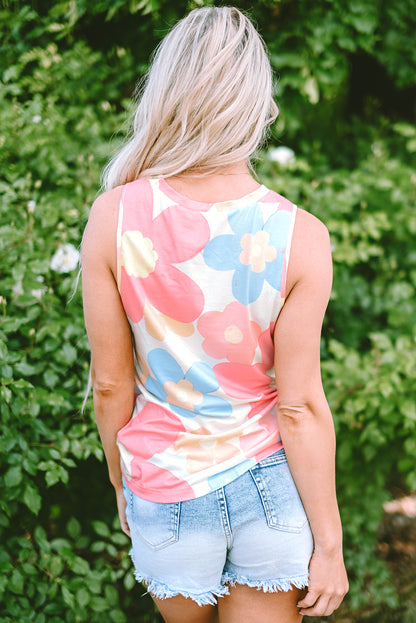 Roze mouwloze top met ronde hals en bloemenprint