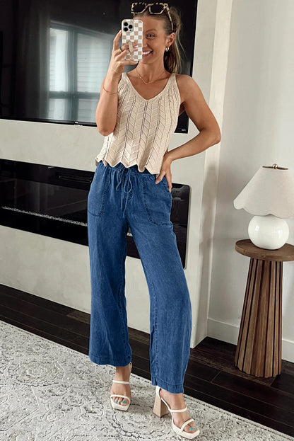 Myosotis Mineral Wash Drawstring Waist Loose Straight Denim Pants