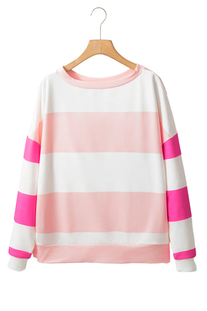 Light Blue Colorblock Striped Drop Shoulder Long Sleeve Top