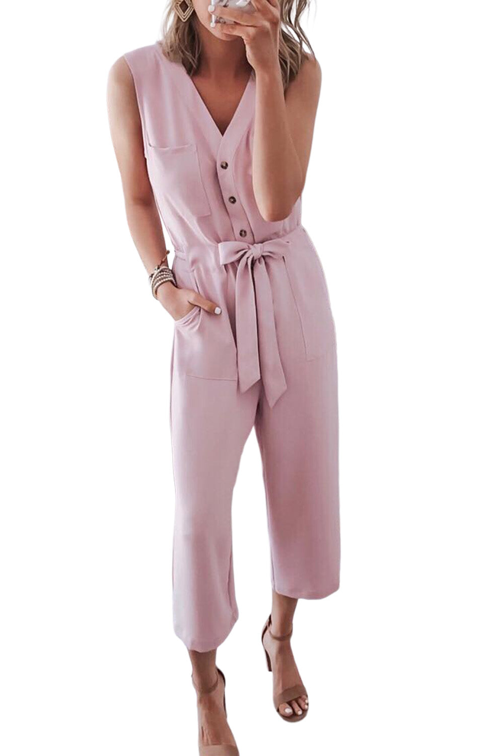 Zwarte geknoopte mouwloze cropped jumpsuit met sjerp