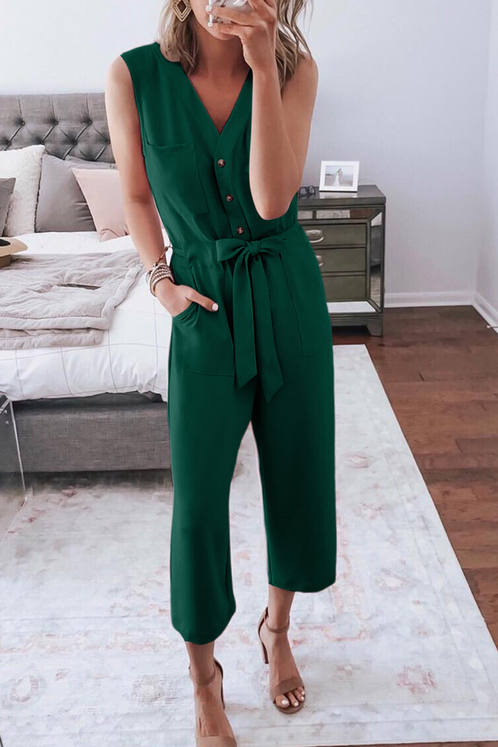 Zwarte geknoopte mouwloze cropped jumpsuit met sjerp