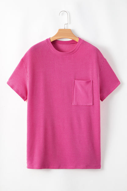 Roze gebreid T-shirt met losse pasvorm en zakken