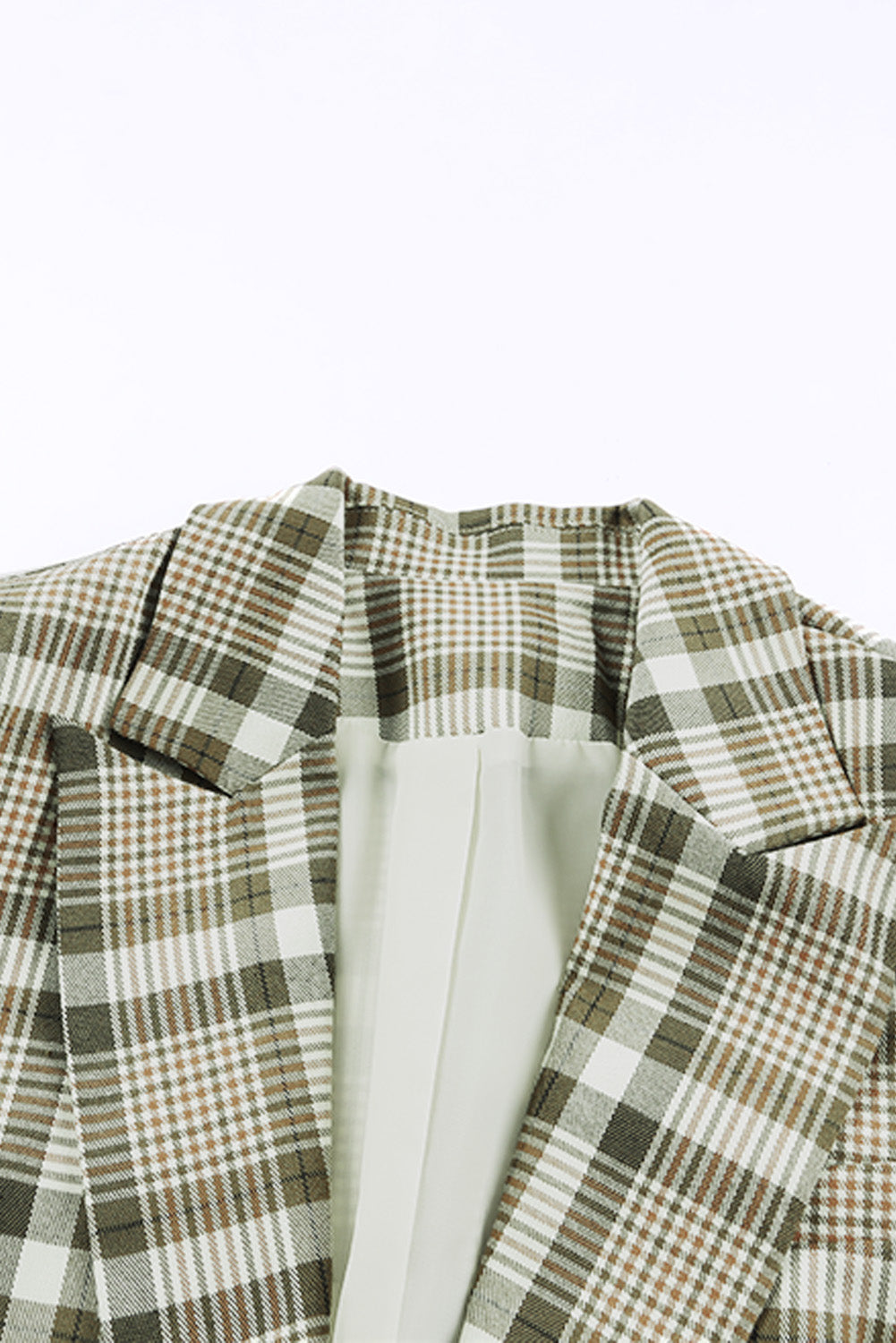 Khaki Plaid Print Lapel Collar Buttoned Blazer