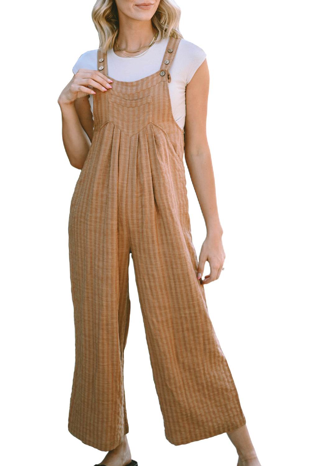 Black Striped Pleated Wide Leg Pocketed Jumpsuit