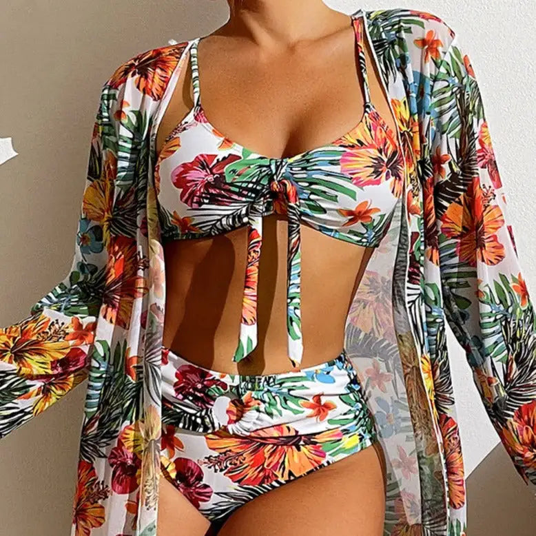 Driedelige bikiniset met bloemmotief