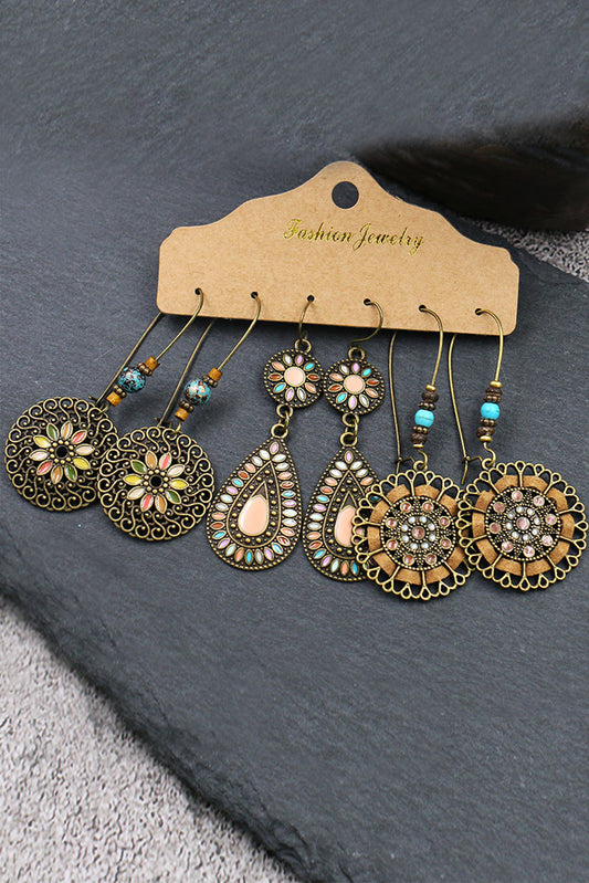 Gouden Boho Retro Hollow Dangle Oorbellen Set 